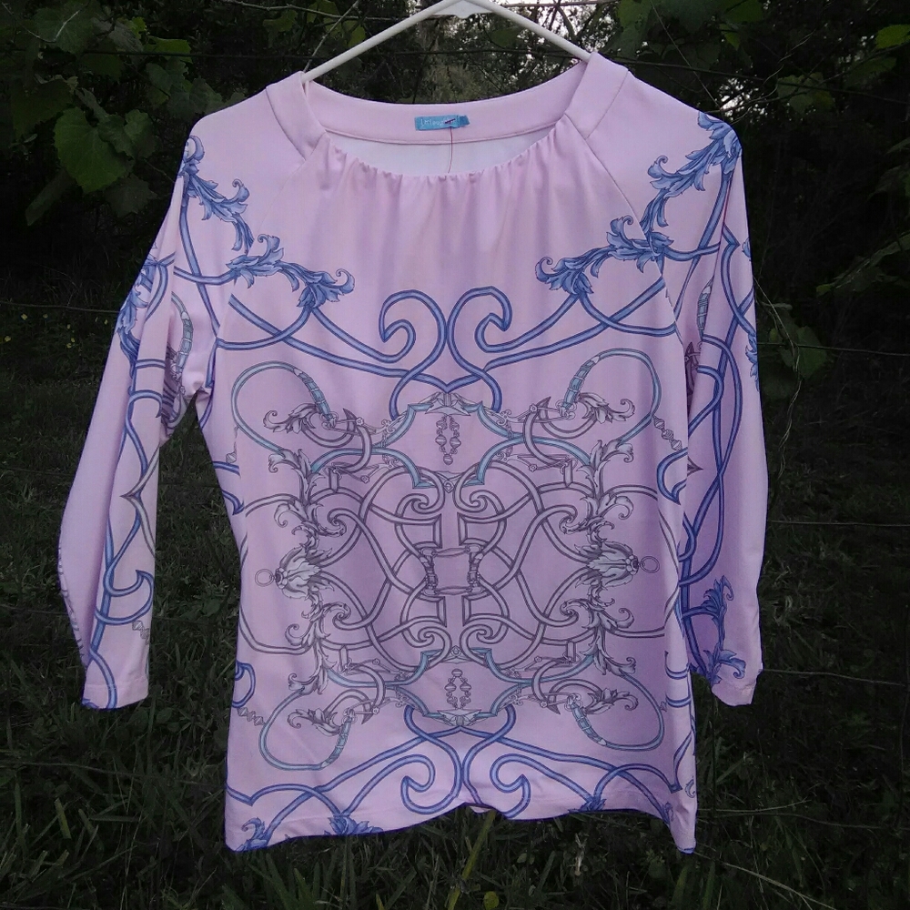 J. McLaughlin Pink and Blue Patterned Top